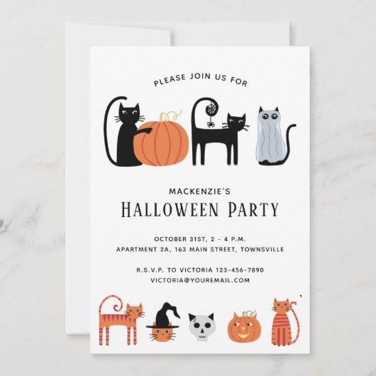 Invitation de la fête des chats d'Halloween (Devant)