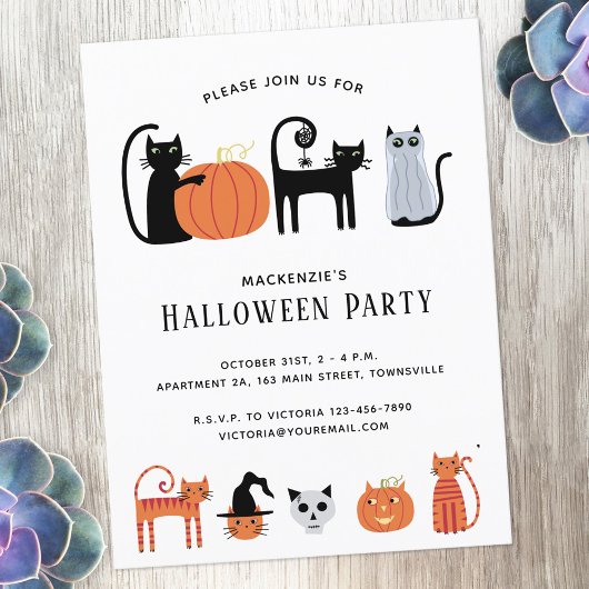 Invitation de la fête des chats d'Halloween