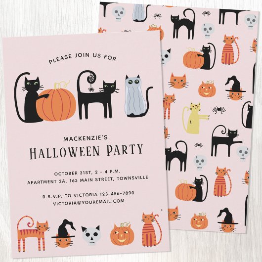 Invitation de la fête des chats d'Halloween