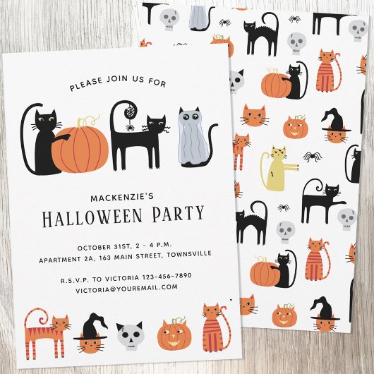 Invitation de la fête des chats d'Halloween