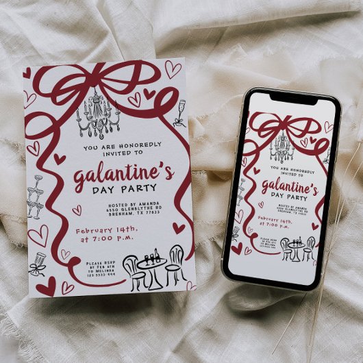 Invitation de la fête des Galentines à main lunair