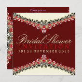 Invitation de la Fête des mariées de dentelle roug (Devant / Derrière)