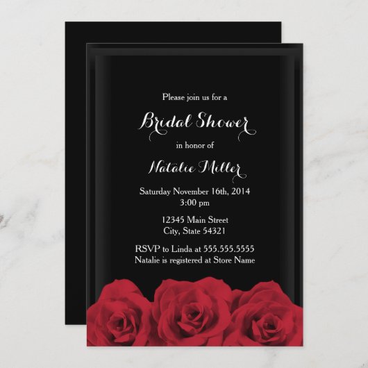 Invitation de la Fête des mariées Red Rose (Devant / Derrière)