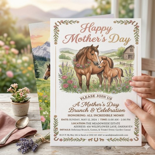 Invitation de la fête des mères Cheval Rustique , 