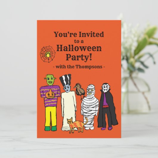 Invitation de la fête des monstres d'Halloween (Debout devant)