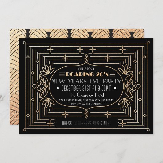 Invitation de la fête des Roaring 20's New years (Devant / Derrière)