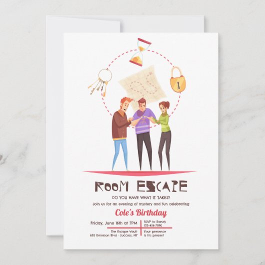 Invitation de la fête d'évasion de salle (Devant)