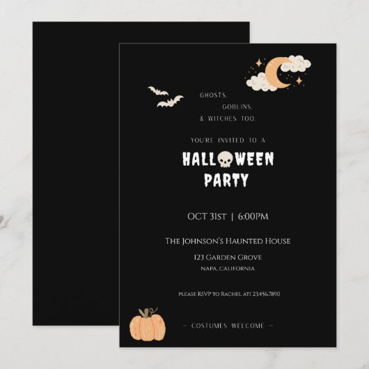 Invitation de la fête d'Halloween (Devant / Derrière)