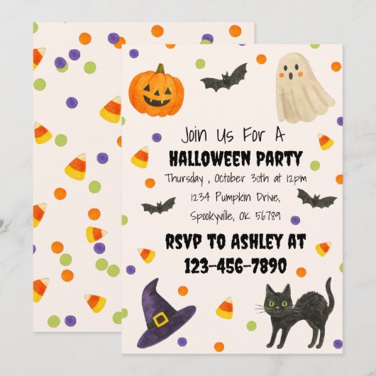 Invitation de la fête d'Halloween (Devant / Derrière)