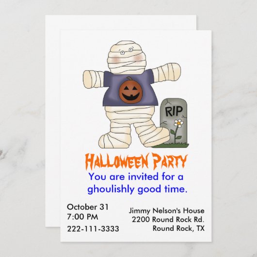 Invitation de la fête d'Halloween (Devant / Derrière)