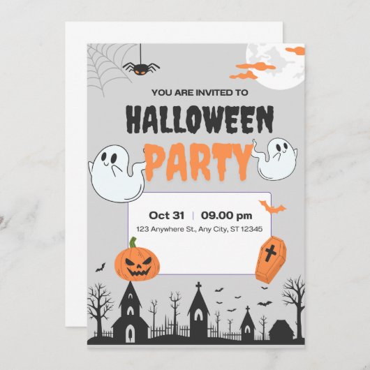 Invitation de la fête d'Halloween (Devant / Derrière)
