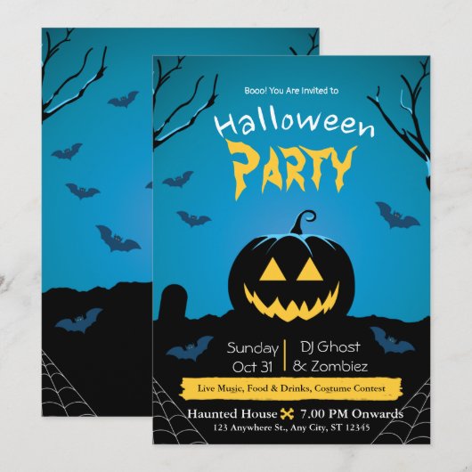 Invitation de la fête d'Halloween (Devant / Derrière)