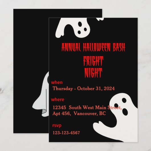 Invitation de la fête d'Halloween (Devant / Derrière)