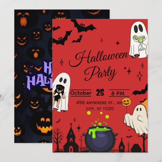 Invitation de la fête d'Halloween (Devant / Derrière)
