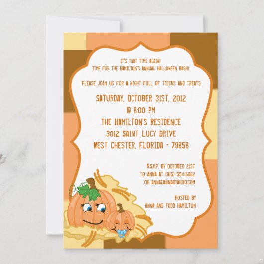 Invitation de la fête d'Halloween 5x7 Citrouille (Devant)