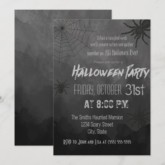 Invitation de la fête d'Halloween Araignées (Devant / Derrière)