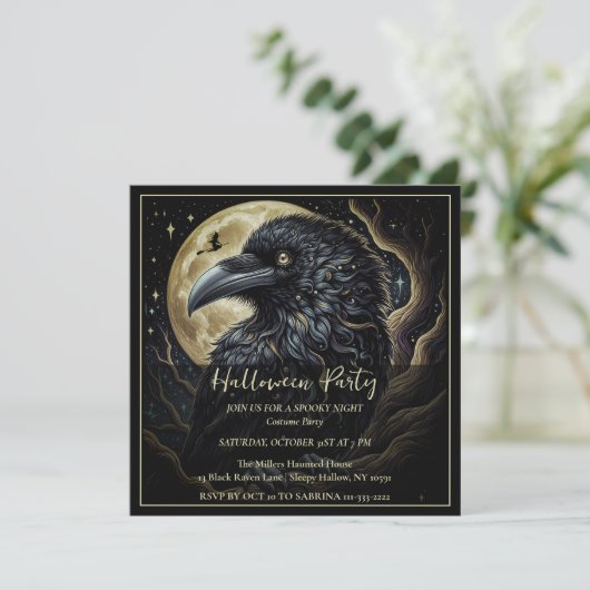 Invitation de la fête d'Halloween aux oiseaux noir (Debout devant)