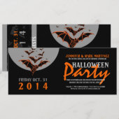Invitation de la fête d'Halloween Bats noirs et or (Devant / Derrière)