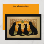 Invitation de la fête d'Halloween Chat Noir (Devant / Derrière)
