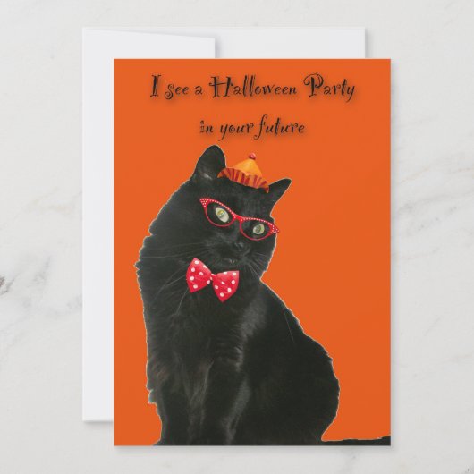 Invitation de la fête d'Halloween Chat Noir (Devant)