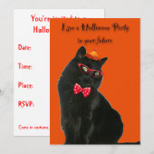 Invitation de la fête d'Halloween Chat Noir (Devant / Derrière)