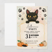 Invitation de la fête d'Halloween Chat Noir | Cute (Devant / Derrière)