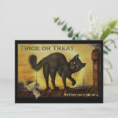 Invitation de la fête d'Halloween Chat noir vintag (Debout devant)