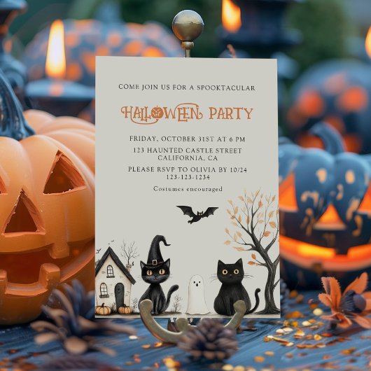 Invitation de la fête d'Halloween Chats noirs