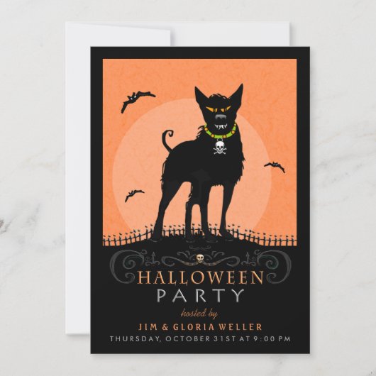 Invitation de la fête d'Halloween - Chien effrayan (Devant)