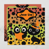 Invitation de la fête d'Halloween Chouettes, Chats (Devant / Derrière)