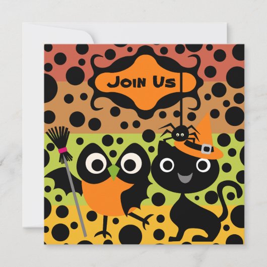 Invitation de la fête d'Halloween Chouettes, Chats (Devant)