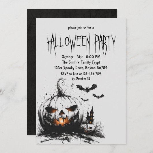 Invitation de la fête d'Halloween Citrouille dépla (Devant / Derrière)