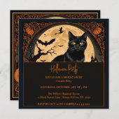 Invitation de la fête d'Halloween de Kitty noir (Devant / Derrière)