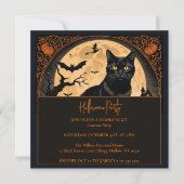Invitation de la fête d'Halloween de Kitty noir (Devant)