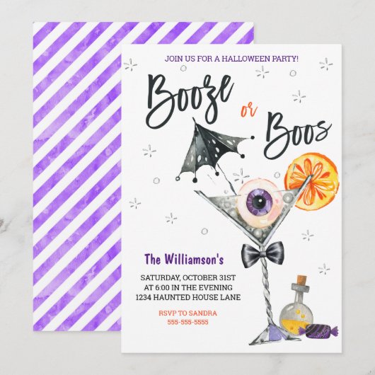 Invitation de la fête d'Halloween de Purple Boo ou (Devant / Derrière)