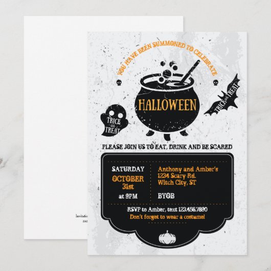 Invitation de la fête d'Halloween de Witch (Devant / Derrière)
