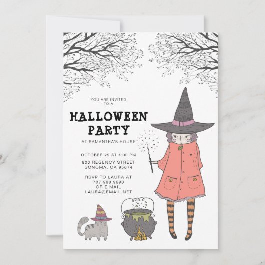 Invitation de la fête d'Halloween de Witch Kid (Devant)