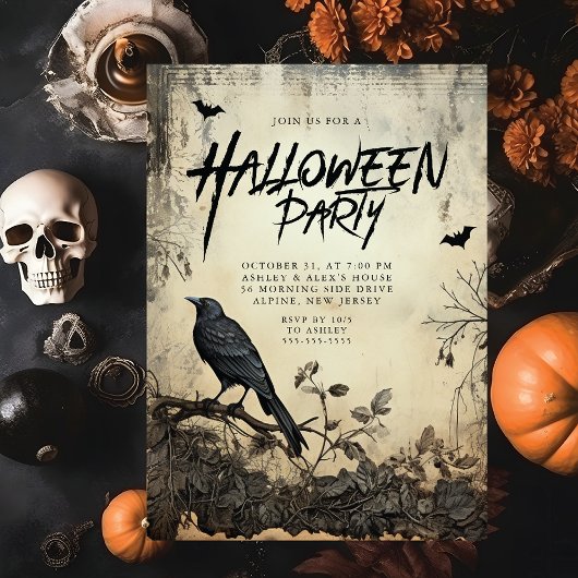 Invitation de la fête d'Halloween du Corbeau noir 