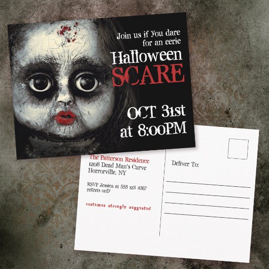 Invitation de la fête d'Halloween Eerie Goth Doll