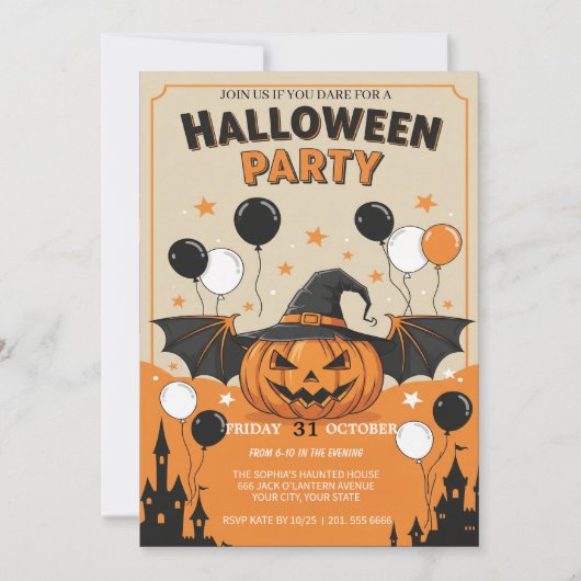 Invitation de la fête d'Halloween éffrayante (Devant)