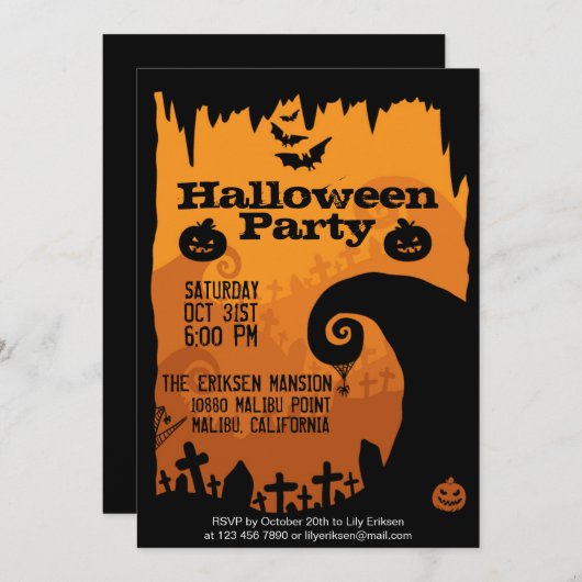Invitation de la fête d'Halloween éffrayante (Devant / Derrière)