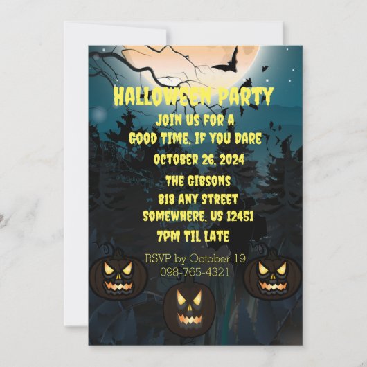Invitation de la fête d'Halloween éffrayante (Devant)