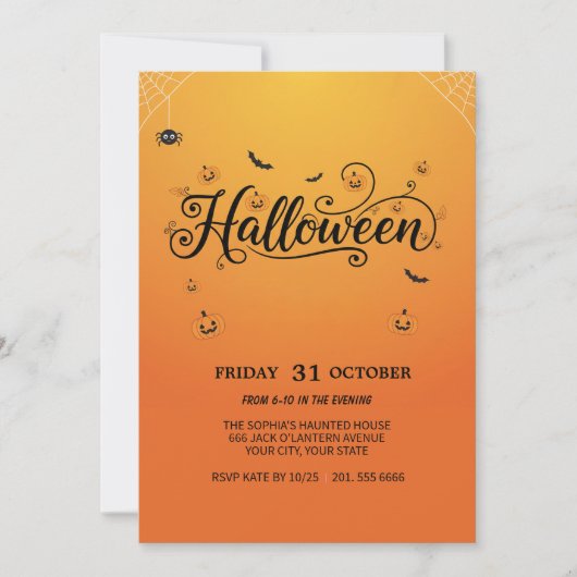 Invitation de la fête d'Halloween éffrayante (Devant)