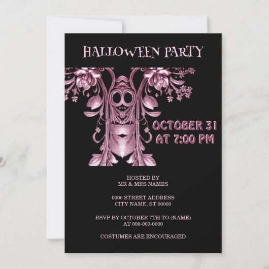 Invitation de la fête d'Halloween Ghost rose (Dos)