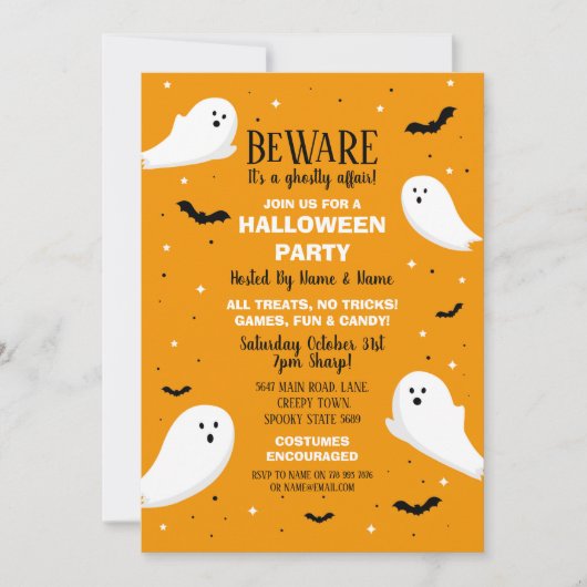 Invitation de la fête d'Halloween Ghosts Orange Ba (Devant)