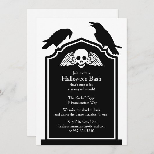 Invitation de la fête d'Halloween Gravestone (Devant / Derrière)