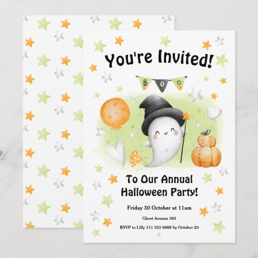 Invitation de la fête d'Halloween Little Boo (Devant / Derrière)