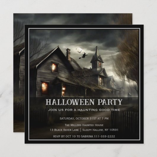 Invitation de la fête d'Halloween Maison éffrayant (Devant / Derrière)