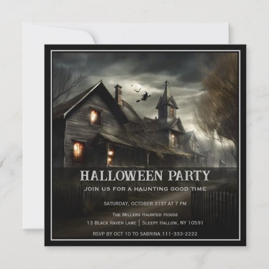 Invitation de la fête d'Halloween Maison éffrayant (Devant)