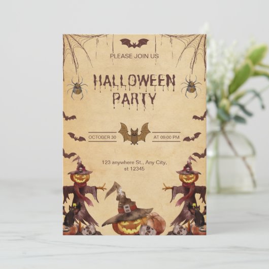 Invitation de la fête d'Halloween moderne Brown (Debout devant)